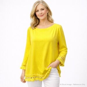 Talbots Yellow Pima Cotton Tunic Top Eyelet Trim Women XL
